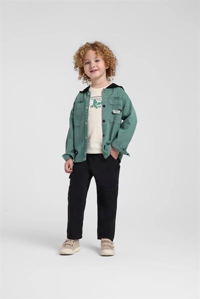 Escabel Erkek Bebek Kapişonlu Baskılı Gömlek 1-5 Yaş Yeşil