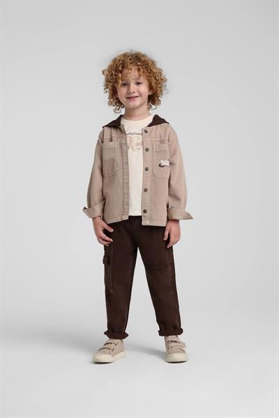 Escabel Erkek Bebek Kapişonlu Baskılı Gömlek 1-5 Yaş Camel