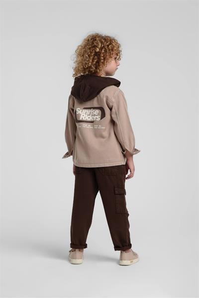 Escabel Erkek Bebek Kapişonlu Baskılı Gömlek 1-5 Yaş Camel