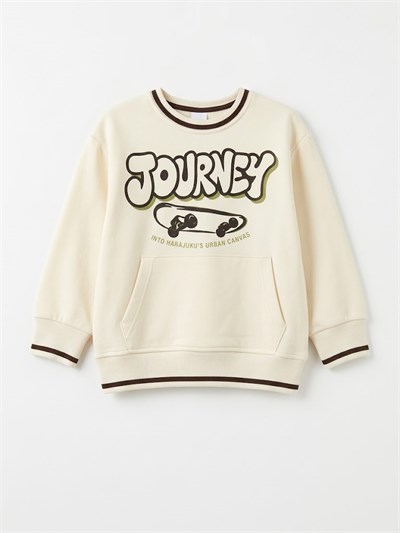 Escabel Erkek Çocuk Baskılı Sweatshirt 4-9 Yaş Ekru