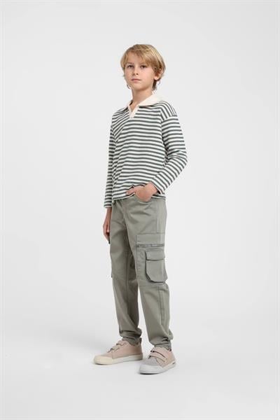 Escabel Erkek Çocuk Polo Yaka Cizgili Sweatshirt 4-14 Yaş Yeşil