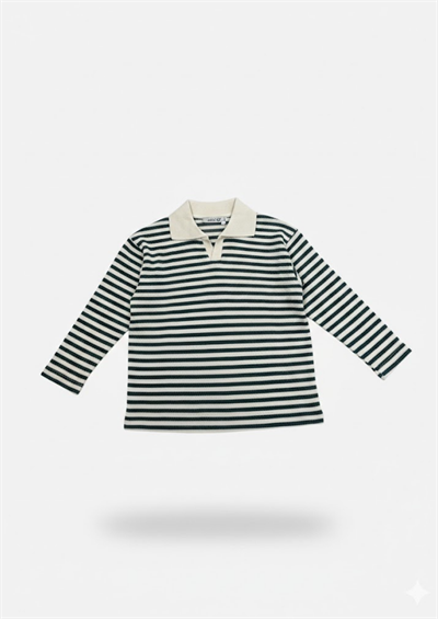 Escabel Erkek Çocuk Polo Yaka Cizgili Sweatshirt 4-14 Yaş Yeşil