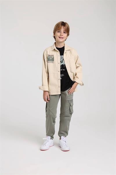 Escabel Erkek Çocuk Snoopy Sırt Baskılı Dokuma Gömlek 4-14 Yaş Yeşil