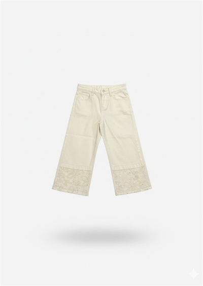 Escabel Kız Bebek Paçası İşlemeli Pantolon 1-5 Yaş Krem
