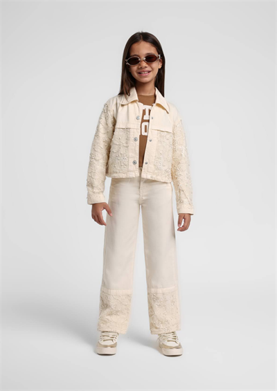 Escabel Kız Bebek Paçası İşlemeli Pantolon 1-5 Yaş Krem