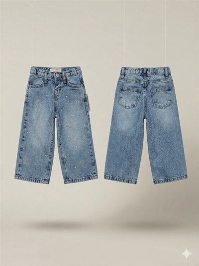 Escabel Kız Bebek Taşlı Denim Pantolon 1-5 Yaş Mavi