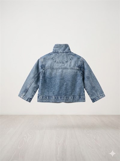 Escabel Kız Bebek Taşlı Kalpli Denim Ceket 1-5 Yaş Mavi