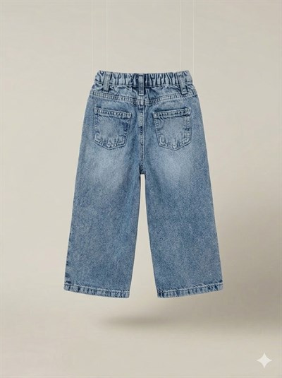 Escabel Kız Bebek Taşlı Kalpli Denim Pantolon 1-5 Yaş Mavi