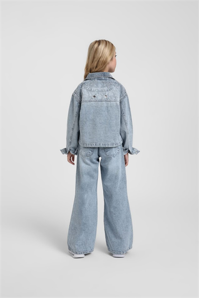 Escabel Kız Çocuk İşlemeli Denim Ceket 4-14 Yaş Mavi