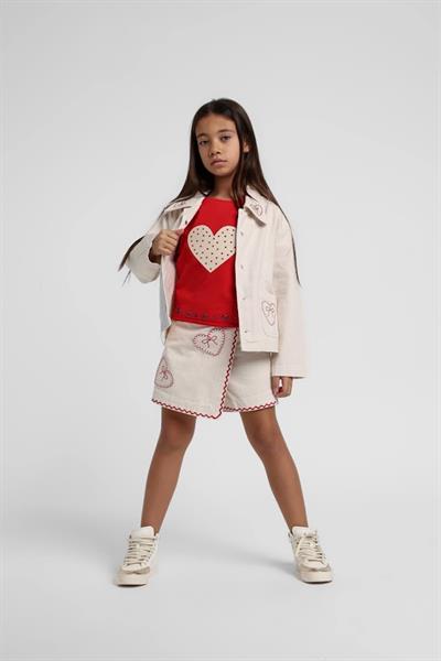 Escabel Kız Çocuk İşlemeli Dokumalı Şort Etek 9-14 Yaş Krem