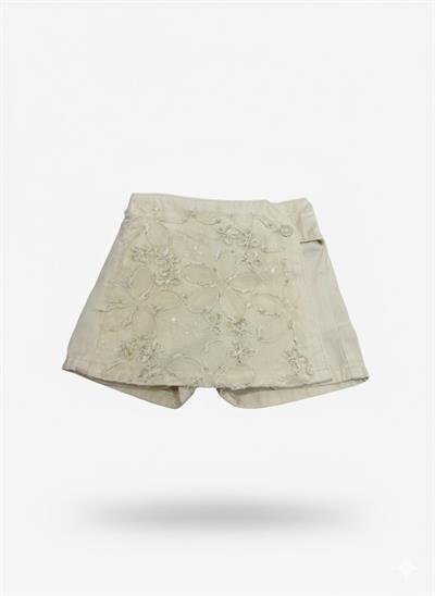 Escabel Kız Çocuk İşlemeli Şort Etek 4-14 Yaş Krem