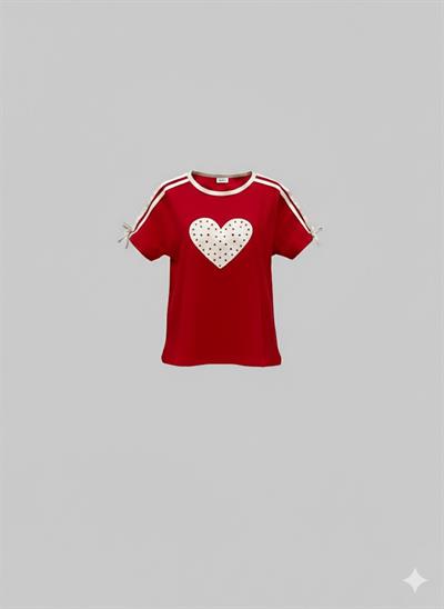 Escabel Kız Çocuk Kalp Basskılı Tshirt 9-14 Yaş Kırmızı