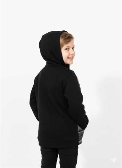 Jena Erkek Çocuk Ekose Kapüşonlu Gömlek 3-14 Yaş Siyah