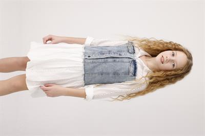 Jena Kız Çocuk Denim Parçalı Brode Elbise 8-14 Yaş Mavi