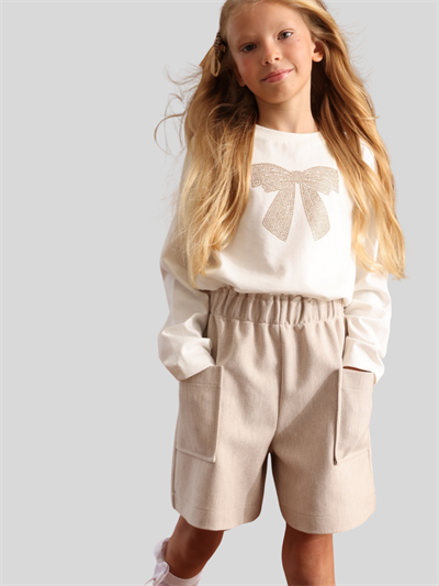 Jena Kız Çocuk Taşlı Sweatshirt 7-14 Yaş Ekru