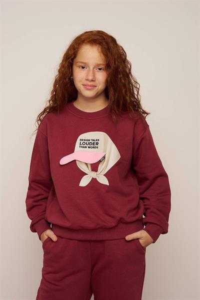 LocoLoco Kız Çocuk Şapka Aplike Sweatshiert 9-14 Yaş Bordo