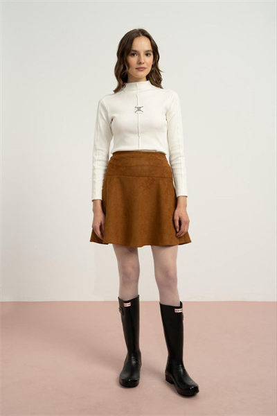 LocoLoco Kız Çocuk Süet Valonlu Etek 9-14 Yaş Camel