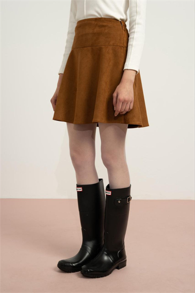 LocoLoco Kız Çocuk Süet Valonlu Etek 9-14 Yaş Camel