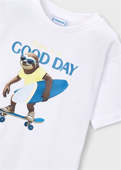 Mayoral Erkek Çocuk Baskılı Tshirt 4-8 Yaş Beyaz