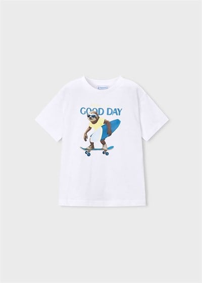 Mayoral Erkek Çocuk Baskılı Tshirt 4-8 Yaş Beyaz