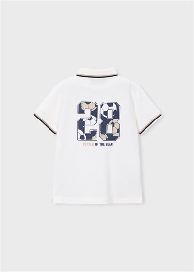 Mayoral Erkek Çocuk Futbol Sırt Baskılı Polo YakaTshirt 4-8 Yaş Krem
