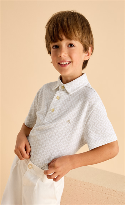 Mayoral Erkek Çocuk Geometrik Desenli Polo Tshirt 5-10 Yaş Bej
