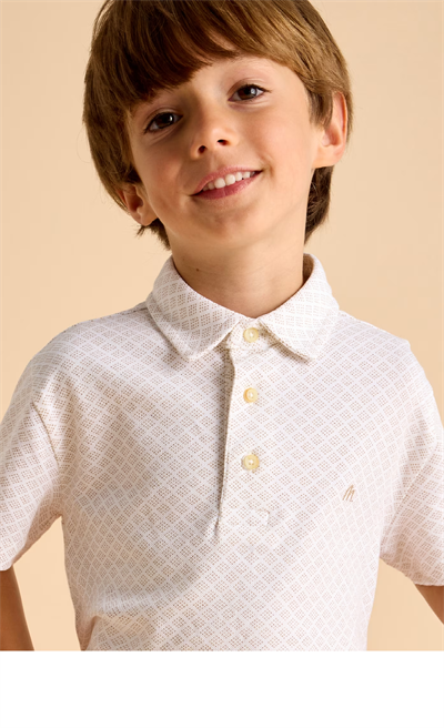 Mayoral Erkek Çocuk Geometrik Desenli Polo Tshirt 5-10 Yaş Bej