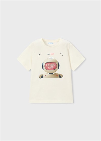 Mayoral Erkek Çocuk İnteraktif Robot Baskılı Tshirt 4-8 Yaş Krem