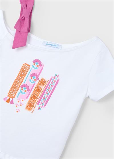 Mayoral Kız Çocuk Asimetrik Tshirt 4-8 Yaş Beyaz