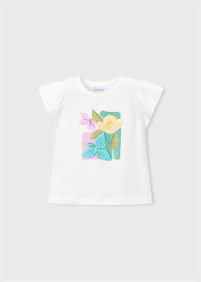 Mayoral Kız Çocuk Baskılı Tshirt 4-8 Yaş Krem