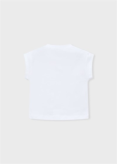 Mayoral Kız Çocuk Baskılı Tshirt 4-8 Yaş Beyaz