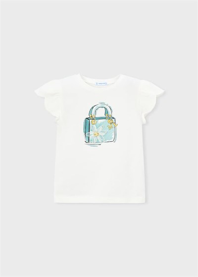 Mayoral Kız Çocuk Baskılı Tshirt 4-8 Yaş Krem