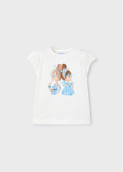 Mayoral Kız Çocuk Baskılı Tshirt 4-8 Yaş Krem