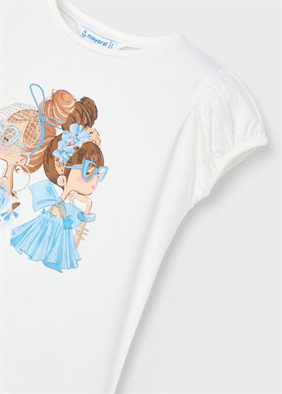 Mayoral Kız Çocuk Baskılı Tshirt 4-8 Yaş Krem