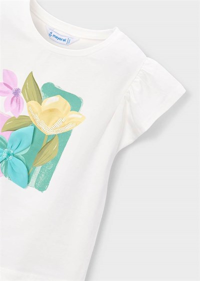 Mayoral Kız Çocuk Baskılı Tshirt 4-8 Yaş Krem