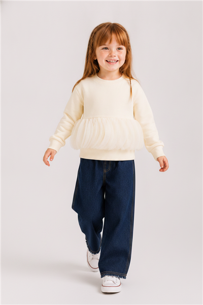 Nk Kız Bebek Crepe Sweat 1-4 Yaş Krem