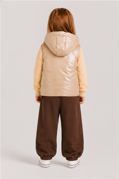 Nk Kız Bebek Papatyalı Yelek 1-4 Yaş Camel
