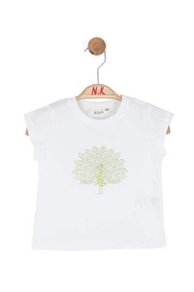 Nk Kız Bebek Tavus Kuşu Tshirt 1-4 Yaş Ekru-Yeşil