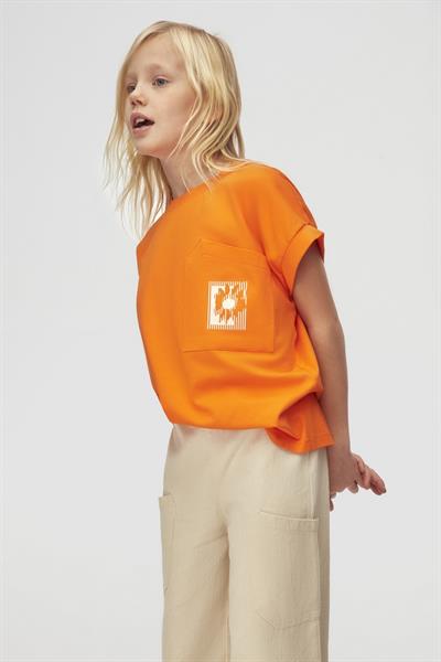 Nk Kız Çocuk Asimetrik Cepli Tshirt 8-14 Yaş Oranj