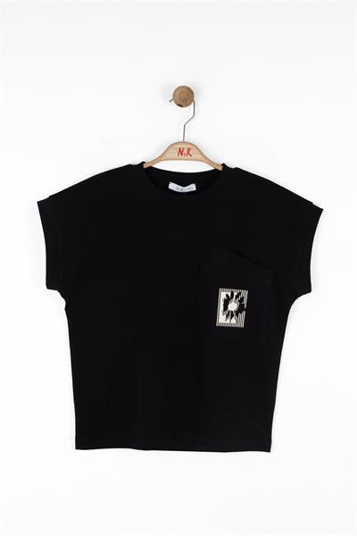 Nk Kız Çocuk Asimetrik Cepli Tshirt 8-14 Yaş Siyah