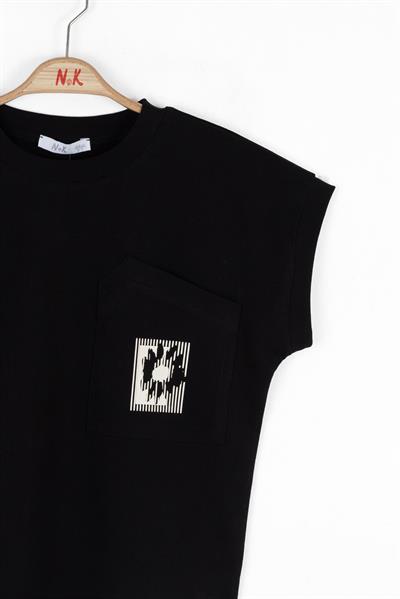 Nk Kız Çocuk Asimetrik Cepli Tshirt 8-14 Yaş Siyah