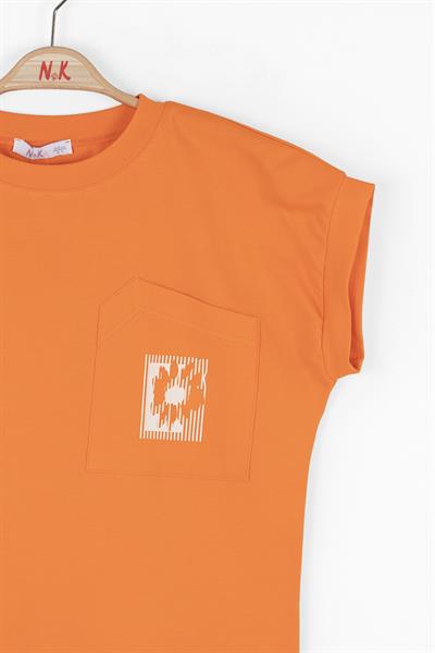 Nk Kız Çocuk Asimetrik Cepli Tshirt 8-14 Yaş Oranj