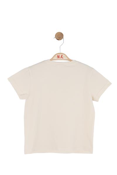 Nk Kız Çocuk Boncuk İşlemeli Tshirt 4-8 Yaş Krem