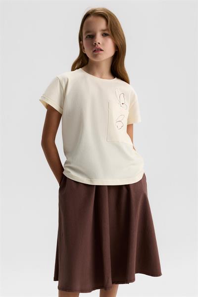 Nk Kız Çocuk Butterfly Tshirt 8-14 Yaş Krem-Kahve