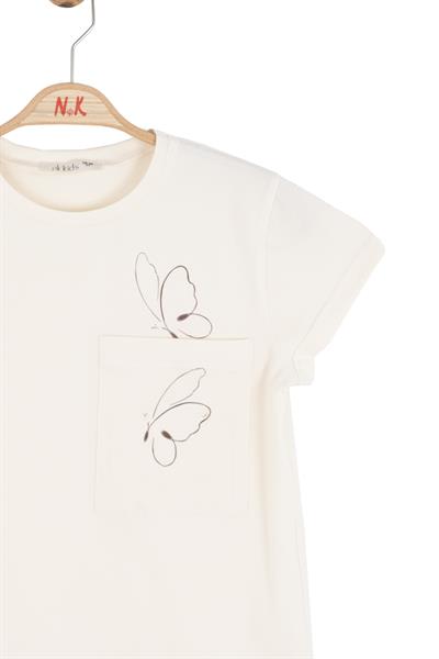 Nk Kız Çocuk Butterfly Tshirt 8-14 Yaş Krem-Kahve