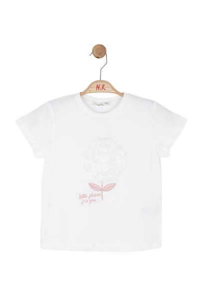 Nk Kız Çocuk Flower Tshirt 4-8 Yaş Ekru-Pembe