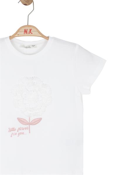Nk Kız Çocuk Flower Tshirt 4-8 Yaş Ekru-Pembe