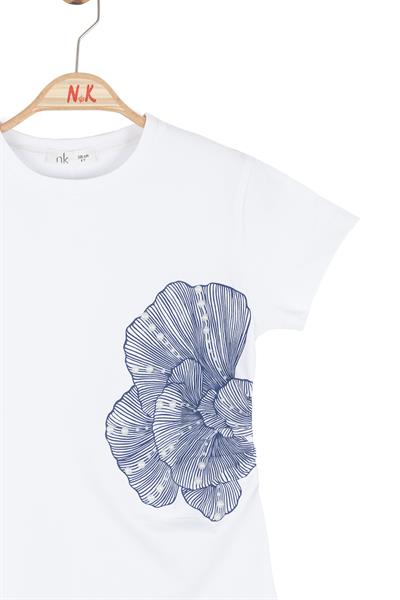 Nk Kız Çocuk İstiridye Tshirt 8-14 Yaş Ekru-Lacivert