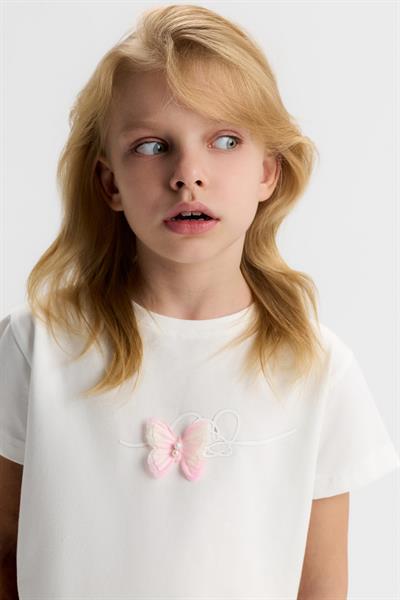 Nk Kız Çocuk Kelebek İncili Tshirt 4-8 Yaş Ekru-Pembe