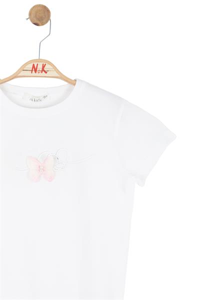 Nk Kız Çocuk Kelebek İncili Tshirt 4-8 Yaş Ekru-Pembe